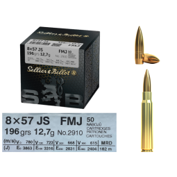 Puškové náboje SB 8 × 57 JS, FMJ, 196 GRS, 12,70gr, 50ks