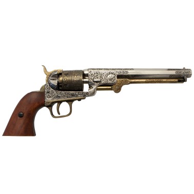 Replika revolver Colt Navy, nikl, mosaz, rytina, USA 1851