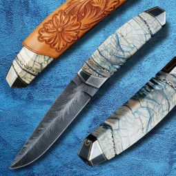 jedinečný nůž Dellinger BLOMMA Randy Feather Mammut Damascus