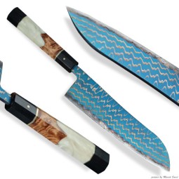 Kuchařský nůž Santoku Dellinger Copper Golden Blue Waves