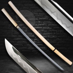 Shirasaya Mijikai Japanese Sword - T-10 Folded Steel, Real Choji Hamon, Yokote